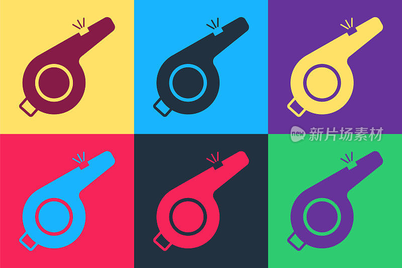 Pop art Whistle icon isolated on color background. Referee symbol. Fitness and sport sign. Vector